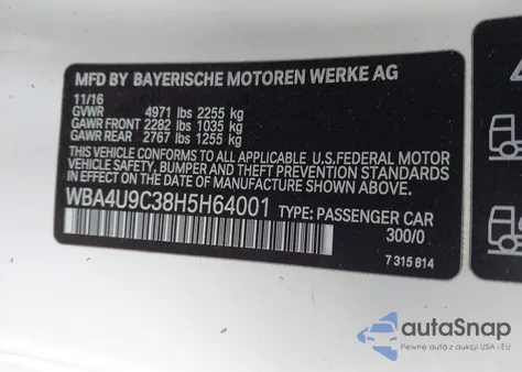 2017 BMW 430I xDrive from USA, damaged, VIN WBA4U9C38H5H64001